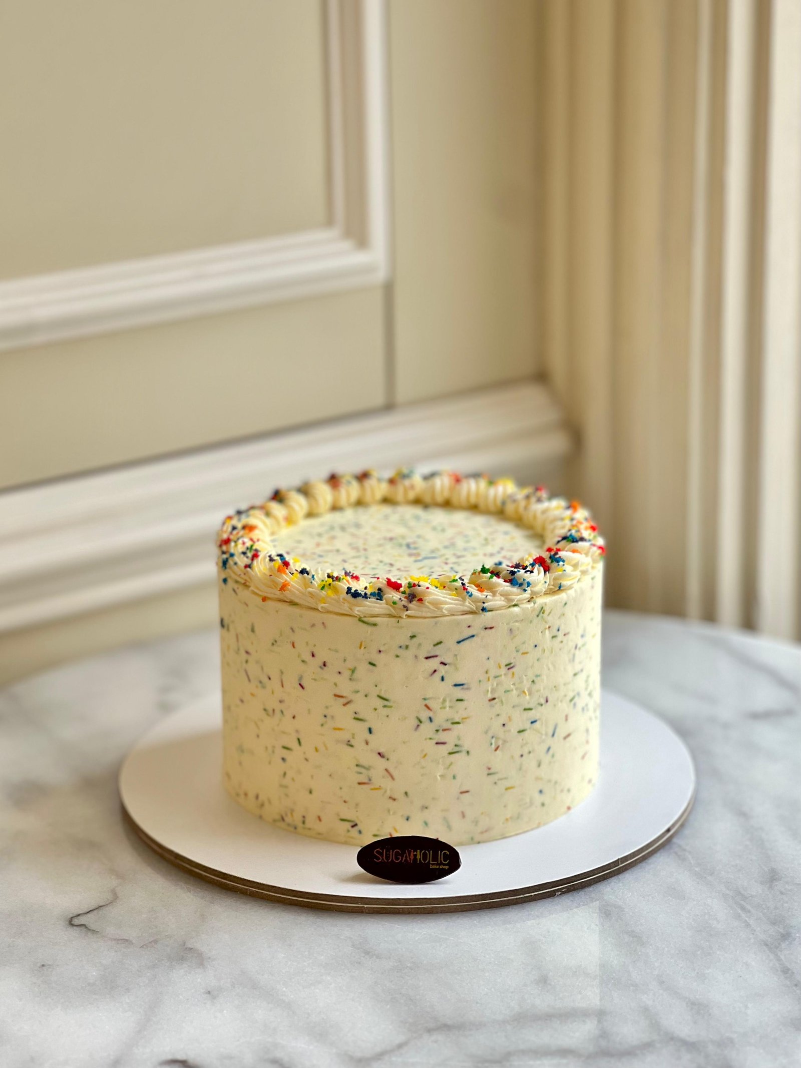 Rainbow Cake with Sprinkles (Salted Vanilla Buttercream)