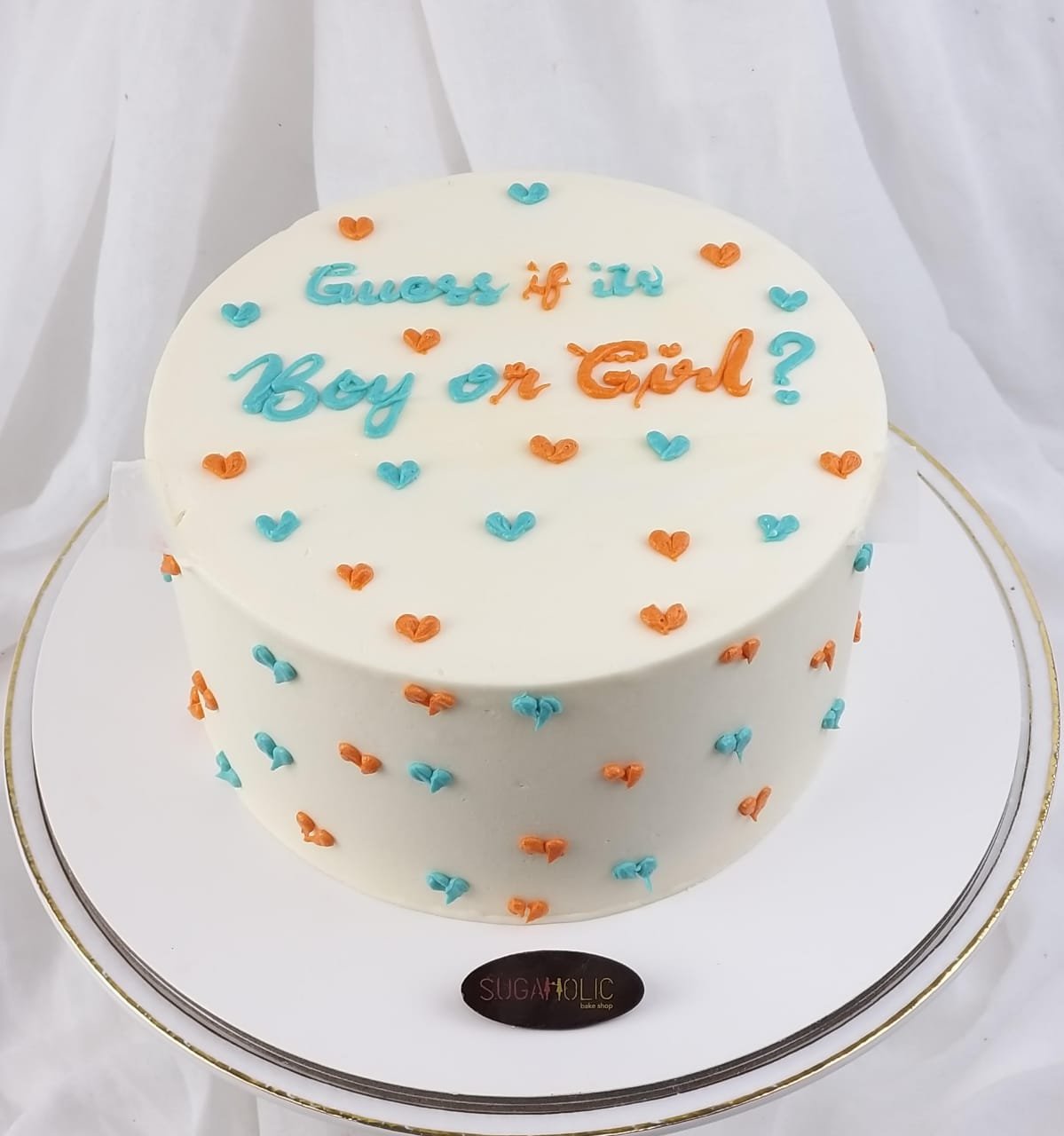 Blue and Orange Gender Reveal Buttercream Cake