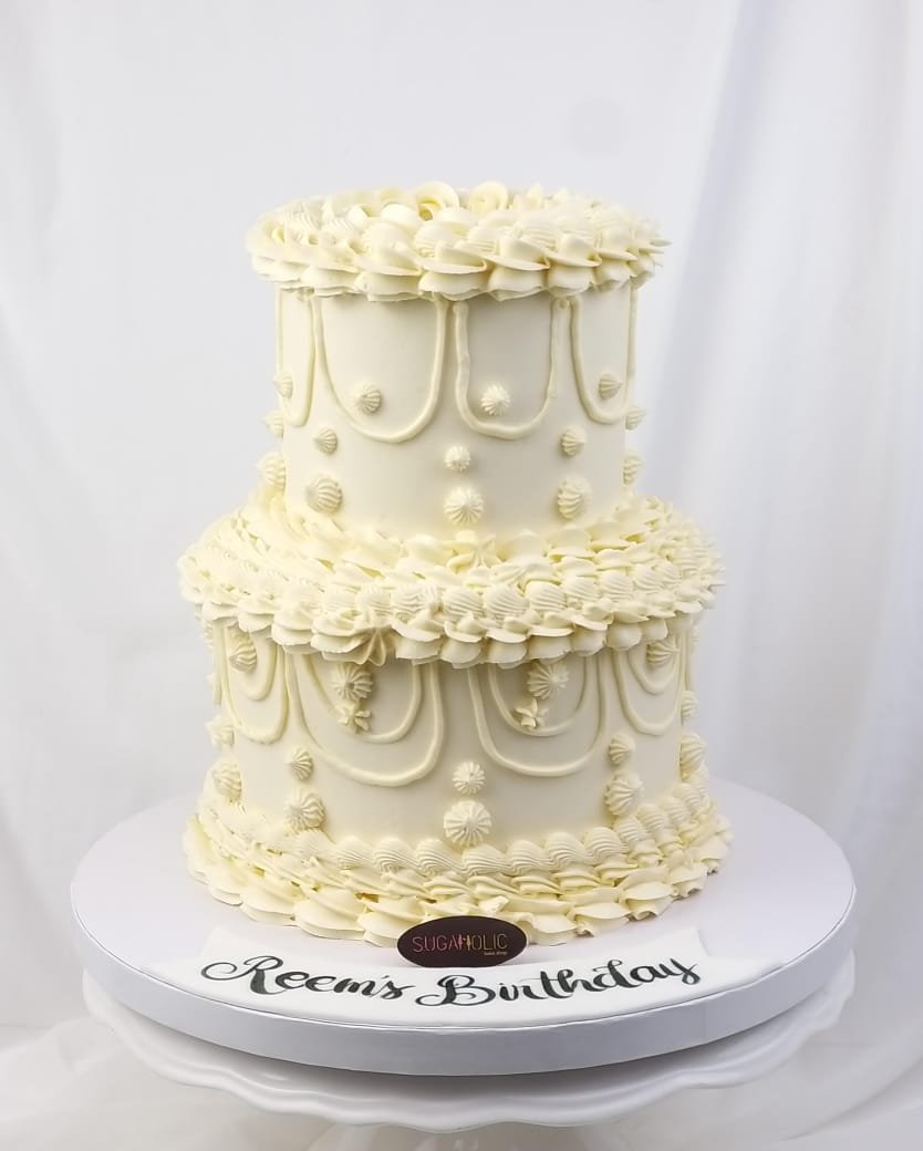 Double Layer White Vintage Buttercream Cake