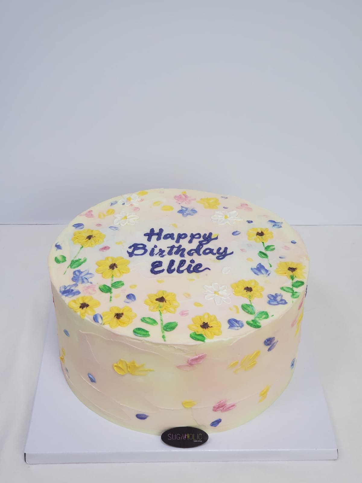 Floral Arts on a White-Pink Hue Base Buttercream Cake