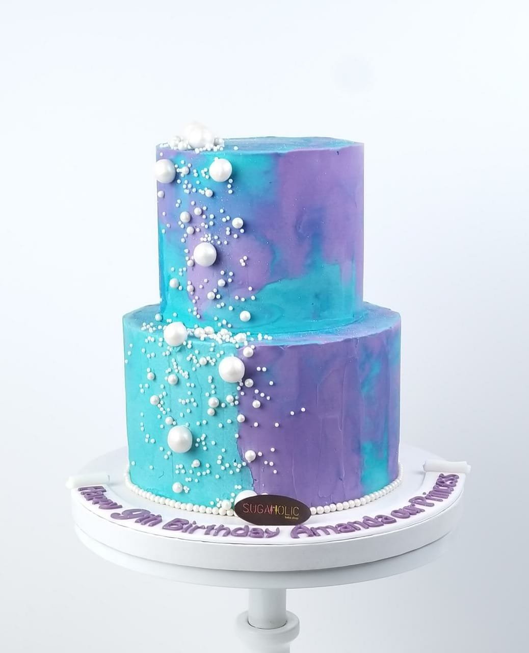 Mermaid Teal and Purple  Buttercream Cake