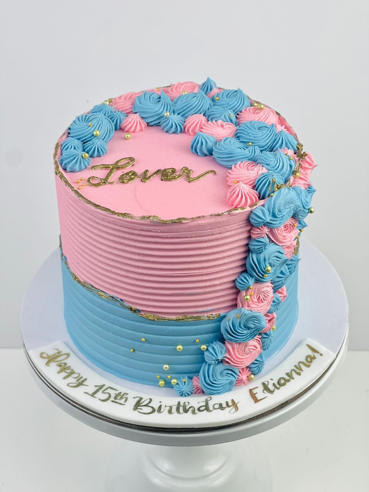Pink and Blue Fault line Buttercream Cake