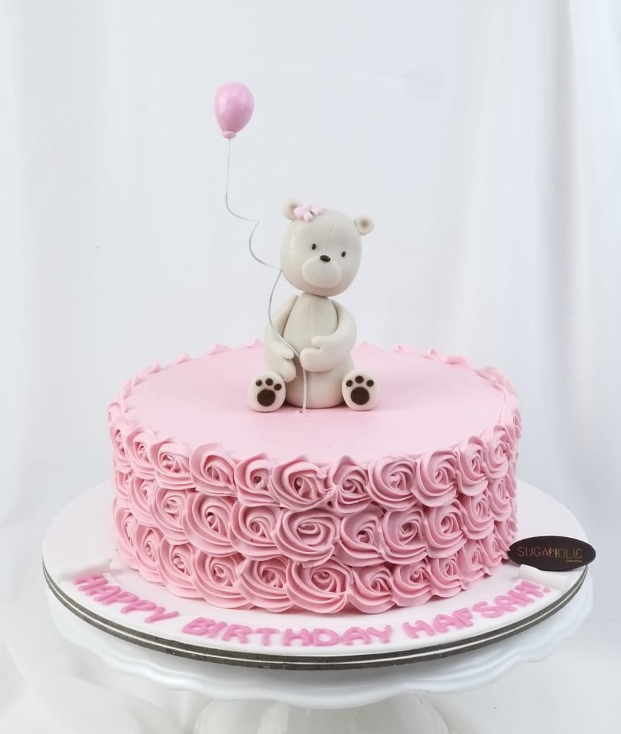 Sitting Bear on a Rosette  Buttercream Cake