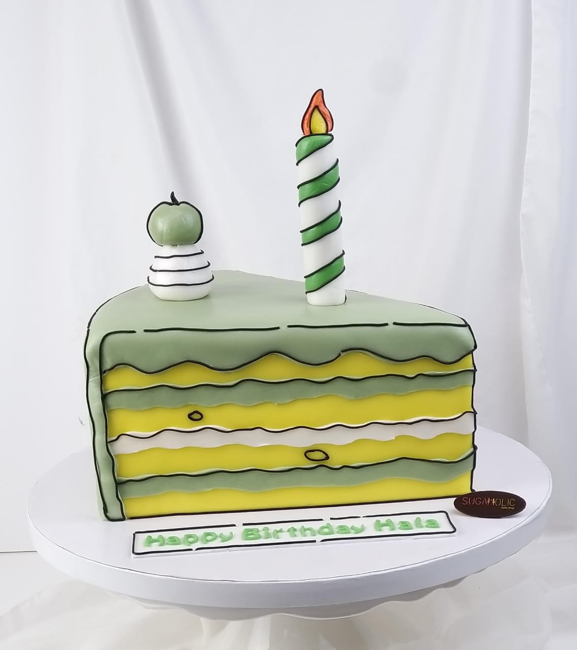 Sliced Olive Green Comic Cake