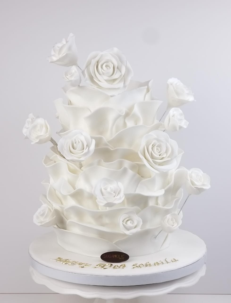 White Floral Ruffle Fondant Cake 