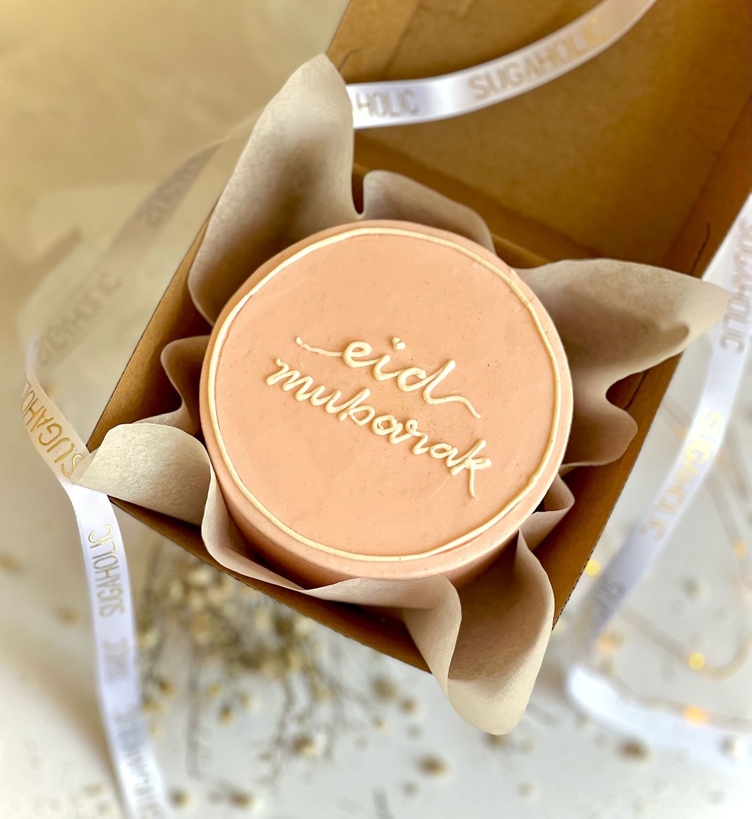 Pink Bento Minimalist Eid Mubarak Cake 