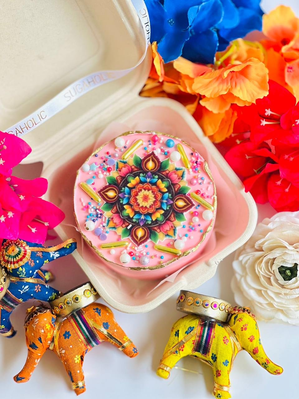 Pink Rangoli Bento Cake