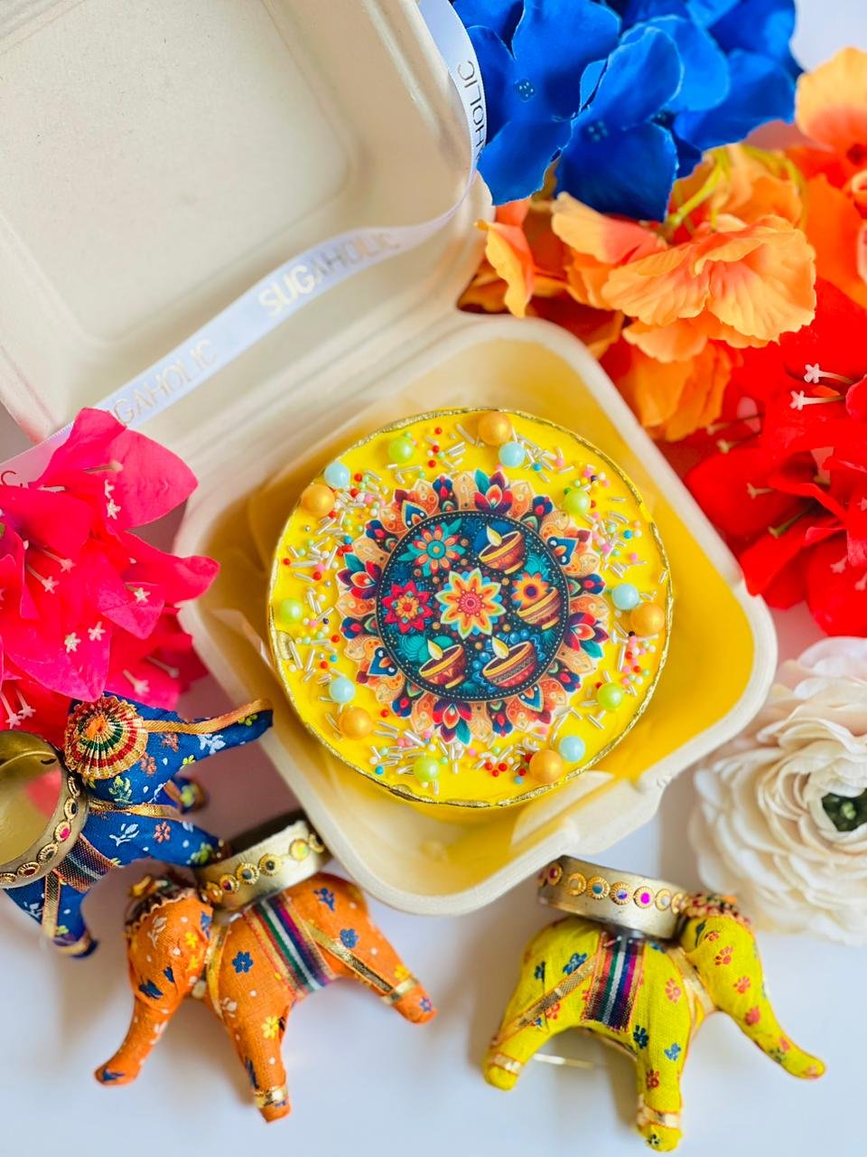 Yellow Rangoli Bento Cake
