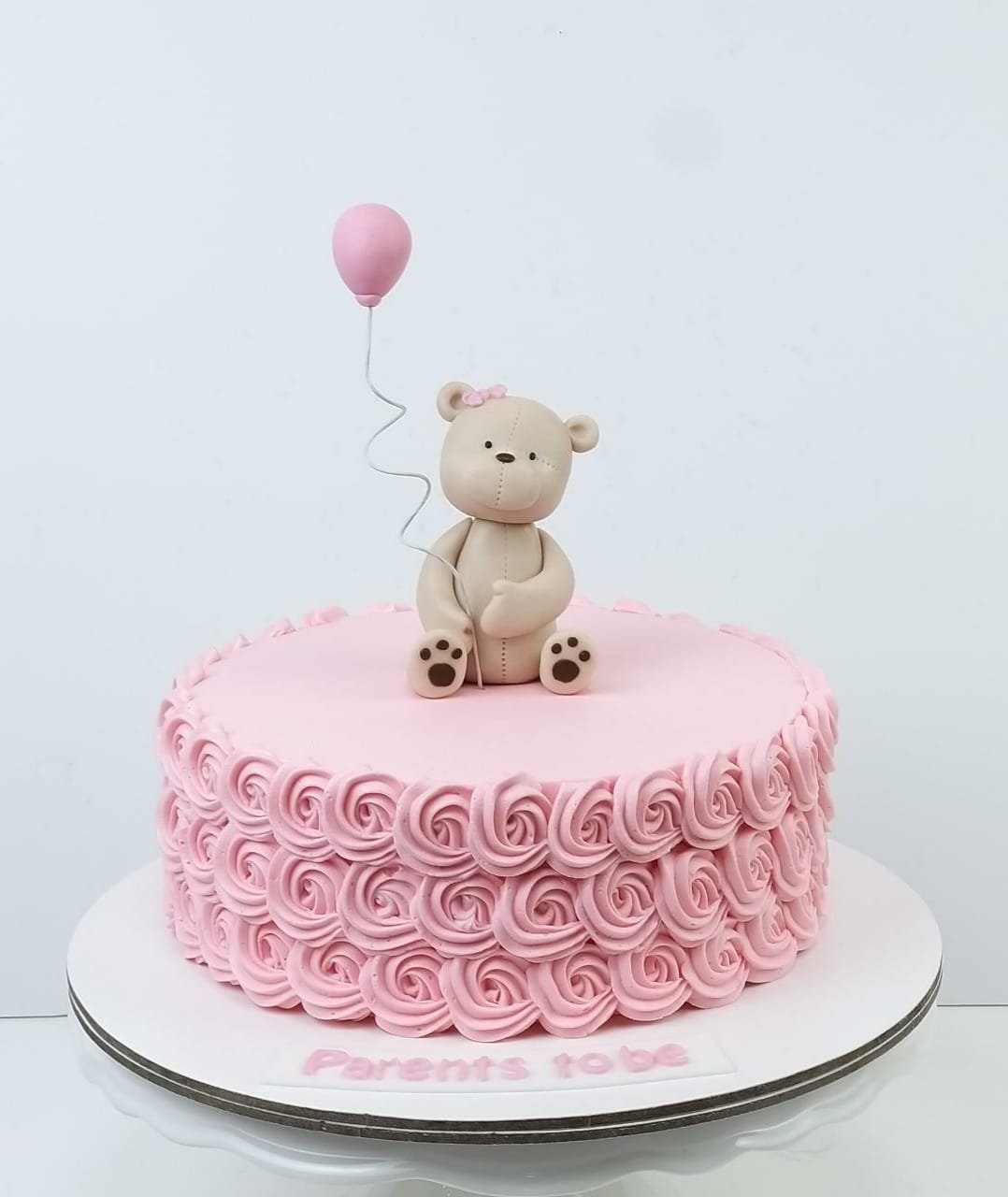 Pink rossette Bear Buttercream Cake
