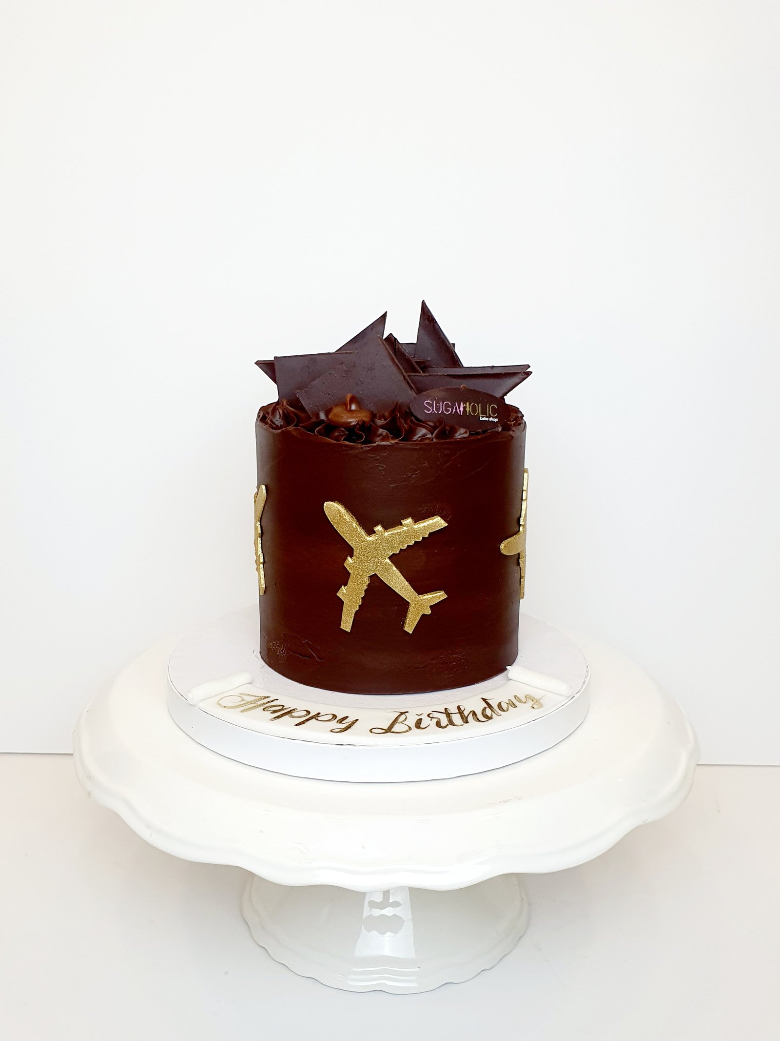 Bon Voyage Cake  Brown and Gold 