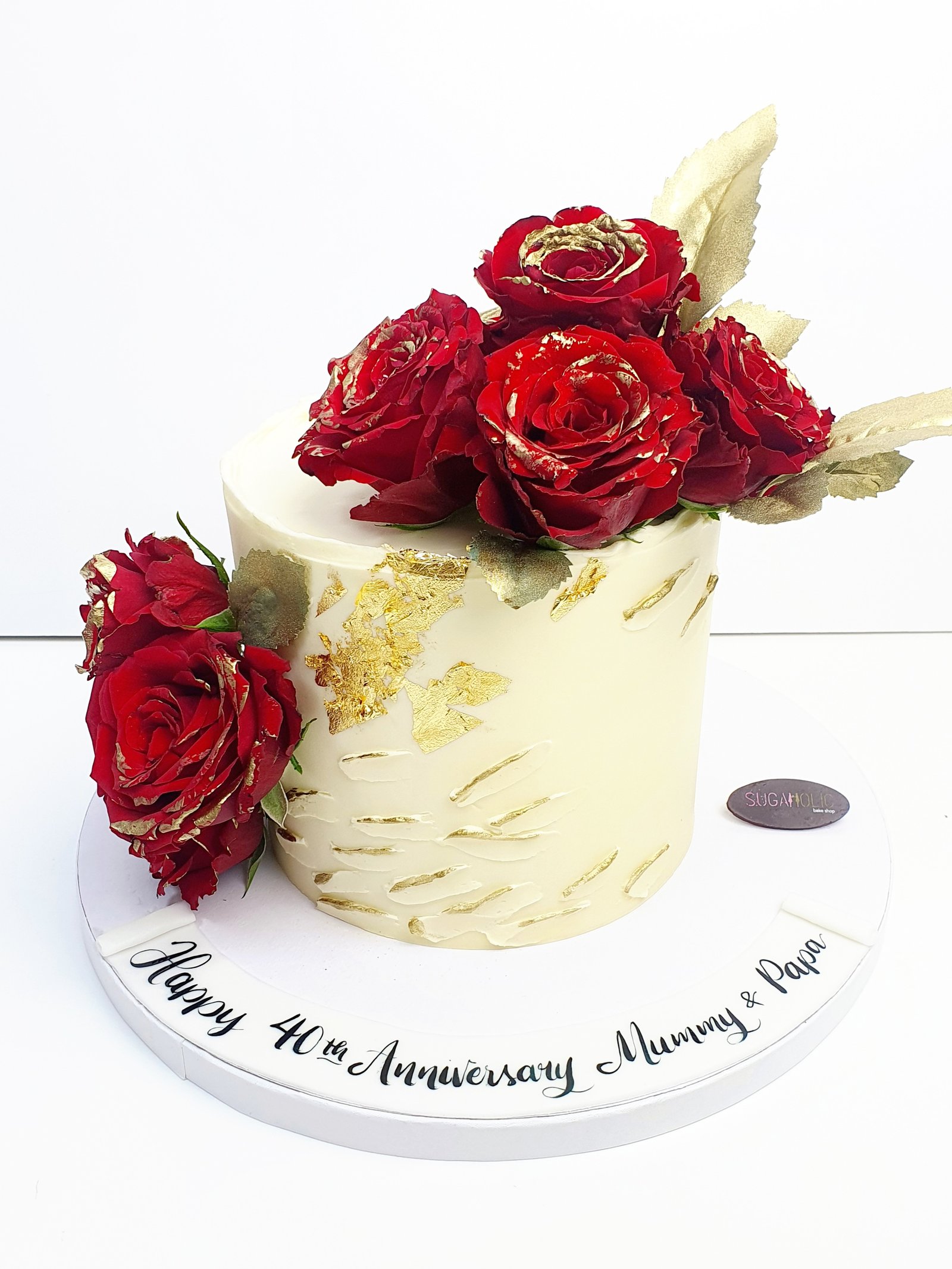Floral Cake (Red Roses with gold touches)