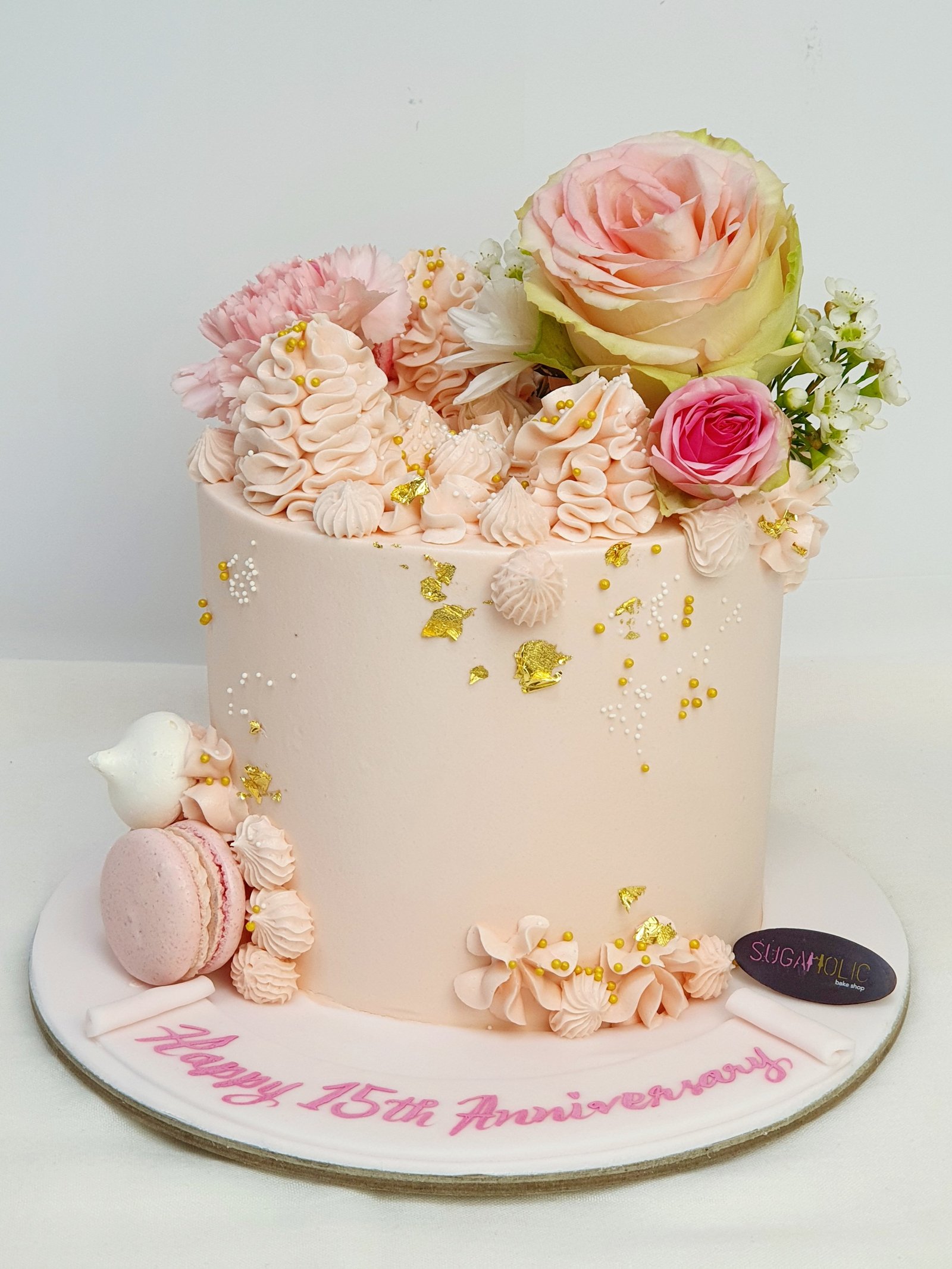 Pink Rose Cake with Buttercream Swirls 