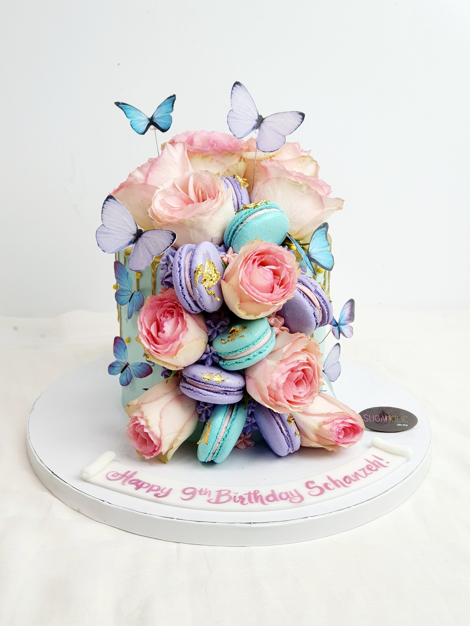 Macarons and Butterfly Cake - Blue, purple and pink theme 