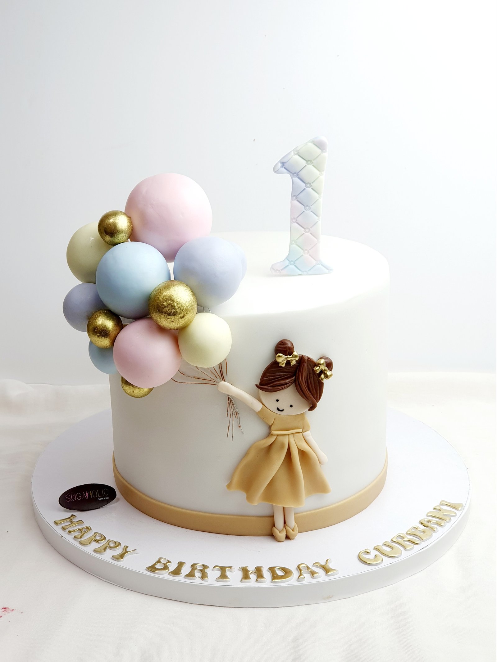 Girl Holding Balloons Cake 