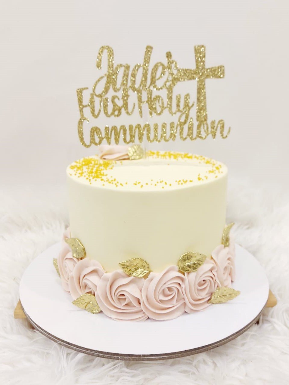 Holy Communion Cake with Personalized Topper 