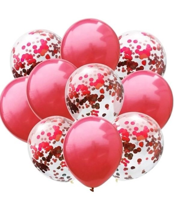 Chrome Red and Red Confetti Balloons 